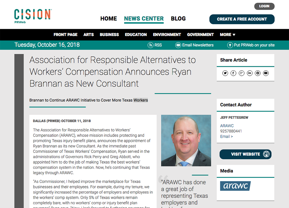 Press release announcing Ryan Brannan