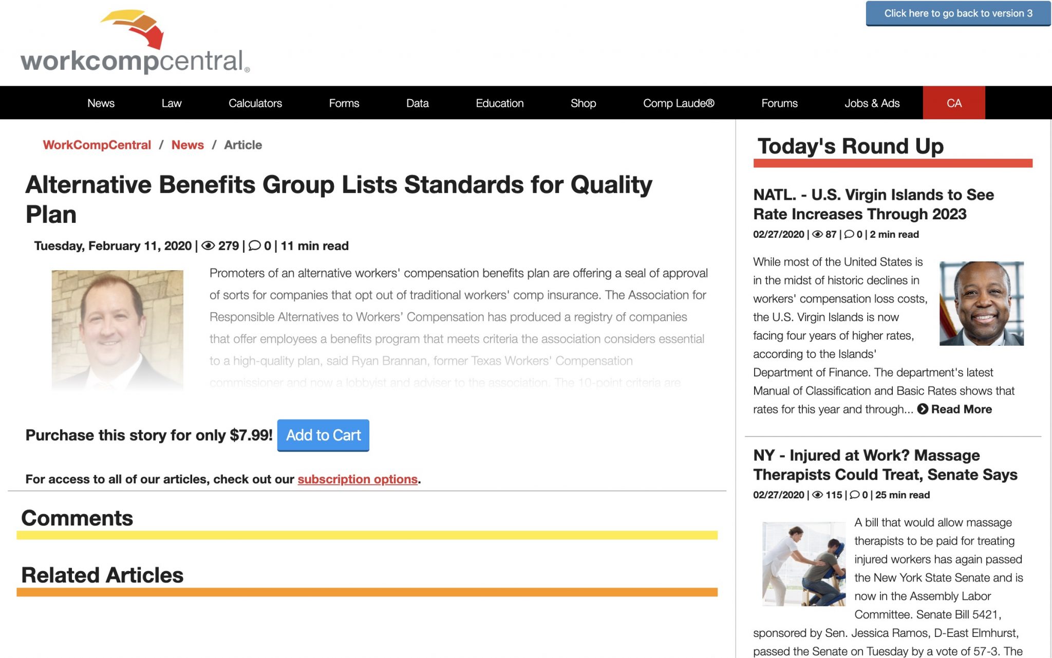 WorkCompCentral article on alternative benefits standards