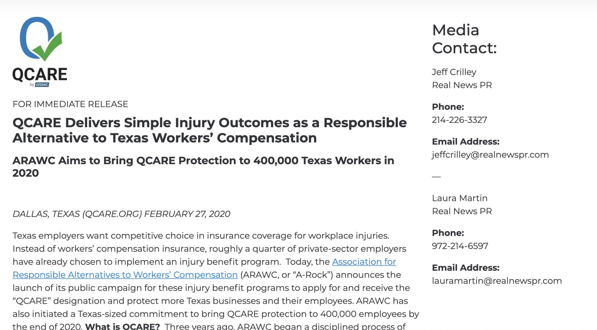 QCARE press release on simple injury outcomes